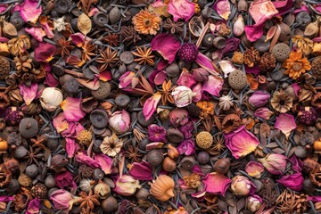 Dry Plants Seamless Pattern, Decorative Twigs, Seeds and Flowers Top View, Dried Flowers Endless Tile