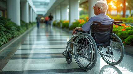 senior in wheelchair, middle aged handicapped man, hospital disabled man