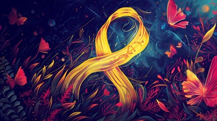 Endometriosis Awareness Golden Ribbon illustration