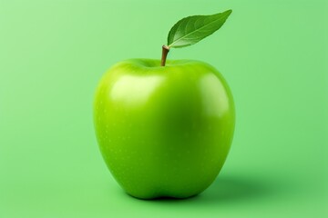 a green apple with a leaf on it