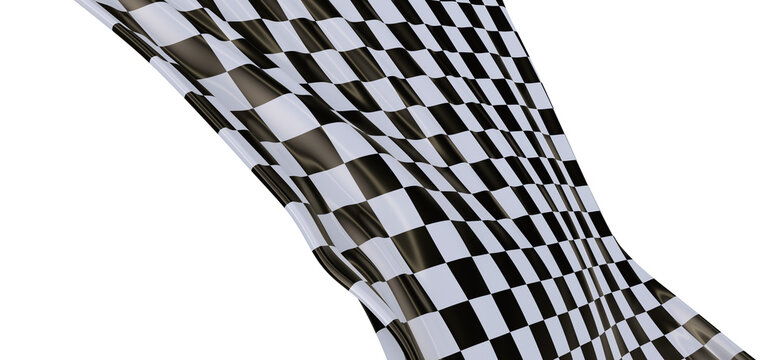 Wavy racing checkered flag with diagonal folds. Realistic 3d render - PNG