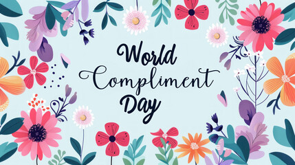 Floral Greetings for World Compliment Day - obrazy, fototapety, plakaty