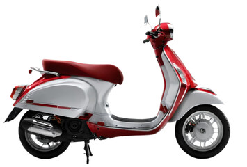 Red scooter motorcycle isolated from white or transparent background