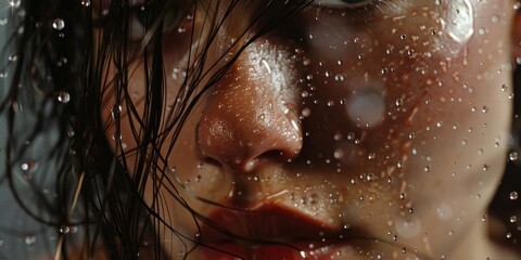 close-up of a girl's face with water drops Generative AI - obrazy, fototapety, plakaty