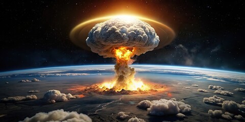 Nuclear bomb explosion on earth no war - obrazy, fototapety, plakaty