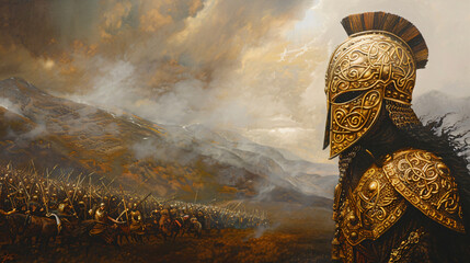 abstract modern painting of a Celtic chieftain rallying his clan for war homeland