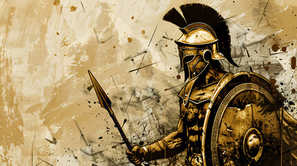 Fototapeta na wymiar illustration of spartan warrior king demigod in golden armor