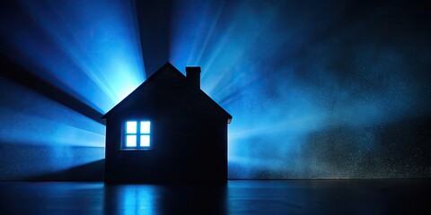 House at the Night in a blue light background