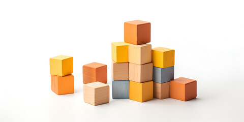 Close up at wood cube arrange in pyramid shape
