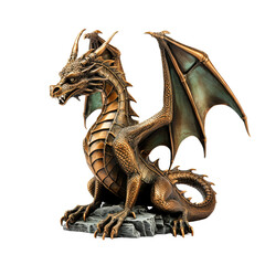 Fototapeta premium Bronze dragon figurine isolated on white or transparent background