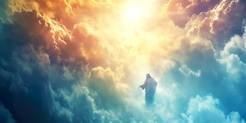 Deurstickers Jesus Christ In The Clouds Of Heaven sky background © shobakhul