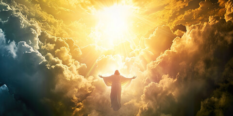 Jesus Christ In The Clouds Of Heaven sky background