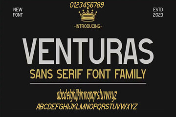 sans serif. Vector typefaces, uppercase alphabet with letters and numbers, font, typography. - obrazy, fototapety, plakaty