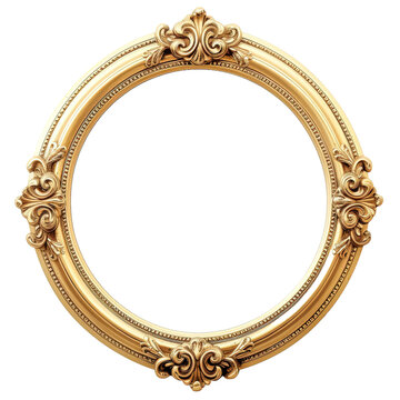 Antique round oval gold picture or mirror frame isolated on white or transparent background