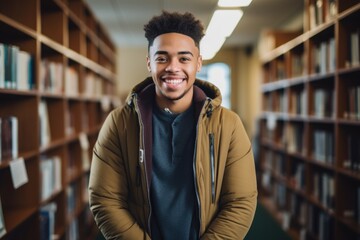 Portrait of a male student in the library