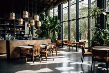 Fototapeta na wymiar Interior of a empty cafe in the city