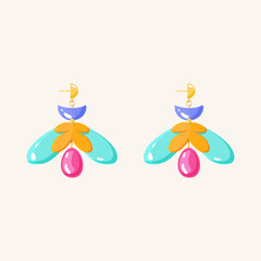 Plastic acrylic earring isolated on beige background. Cute trendy girly accessories. Y2k aesthetic. Cartoon, flat style vector illustration