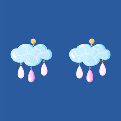 Modern cloud shape earring. Cute trendy girly accessories. Y2k aesthetic. Cartoon, flat style vector illustration