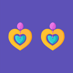 Modern heart shape earring on purple background. Trendy female girly accessory flat vector illustration. Y2k aesthetic concept