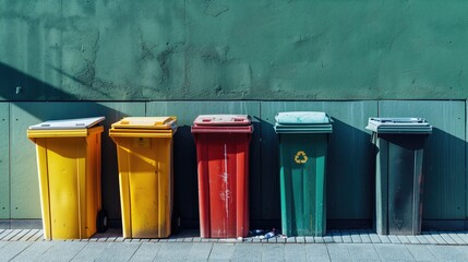 Selective collection of garbage colored containers. - obrazy, fototapety, plakaty