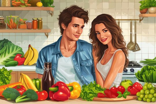 guy and girl with healthy wholesome food
