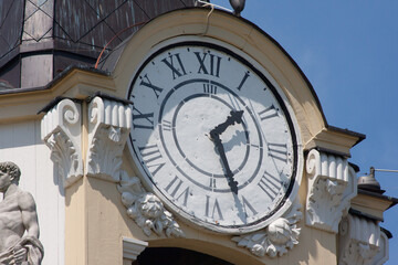 Historic clock on the tower in Bialystok, Poland