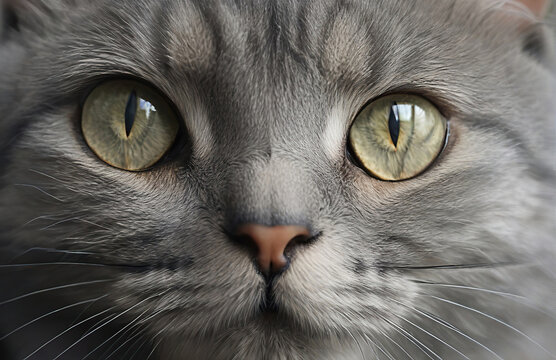 A close-up photo of a domestic cat with sharp green eyes and detailed fur patterns highlighting nature's artistry in animals
