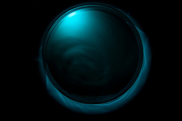 Futuristic background, round object with turquoise glow. A real Dune style photo