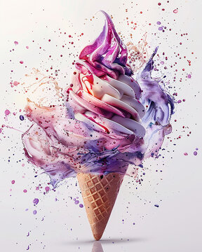 cono gelato dai colori arcobaleno in stile acquerello, sfondo bianco scontornabile