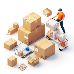 Online shopping and parcel service concept