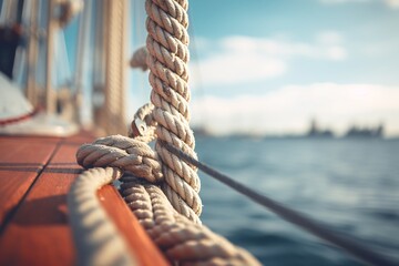a close up of a rope on a boat - obrazy, fototapety, plakaty