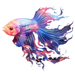 Fototapeta premium An unusual fish with a beautiful tail. illustration in bright and rich colors. Concept: aquarium and pets, marine life