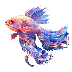 An unusual fish with a beautiful tail. illustration in bright and rich colors. Concept: aquarium and pets, marine life