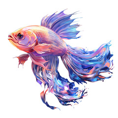 Fototapeta premium An unusual fish with a beautiful tail. illustration in bright and rich colors. Concept: aquarium and pets, marine life