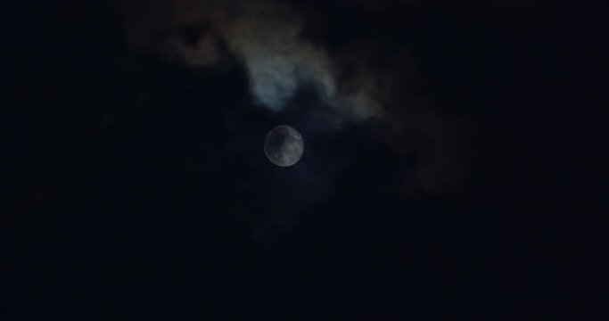 Full moon at night with clouds in Halloween night, timelapse