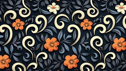 Elegant Floral Pattern: Dark, Blooms, Swirls
