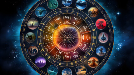 Galactic Representation of the Zodiac - Vibrant Interpretation of Horoscope Signs and Their Corresponding Months