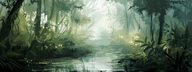 a painting of a jungle