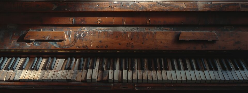 a close up of a piano with a wooden case