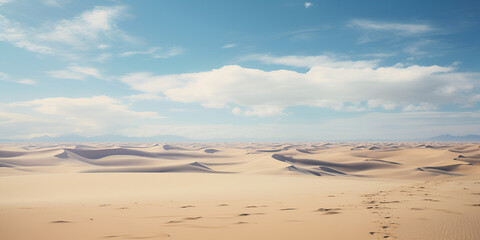 Desert landscape sand dunes blue sky drought stagnation lack of water,AI generated Dry desert landscape. Hot lifeless sand of desert and blue sky in summer sunny day. Flat desert of Egypt. Travel and 