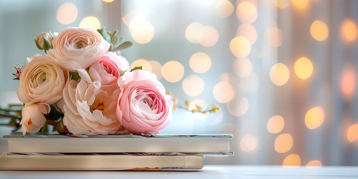 background with roses,Beautiful Flower on the ground, serene poetry concept, flat lay, bokeh background,A book with pink flowers on it and a book with the word reading on it,A book with flowers on it 