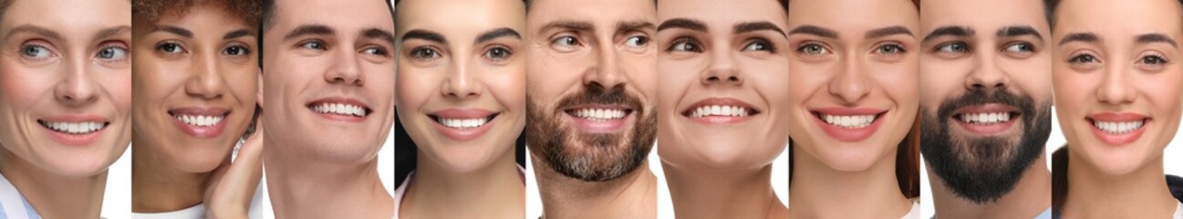 People showing white teeth, collage of photos