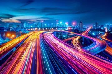 Foto op Plexiglas Traffic on highway at night with long-exposure effect - AI Generated © mbruxelle