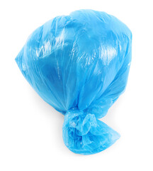 Blue plastic garbage bag isolated on white