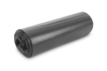 Roll of black garbage bags isolated on white