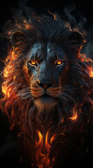 Fototapeta premium Fire lion for modern poster or tattoo.