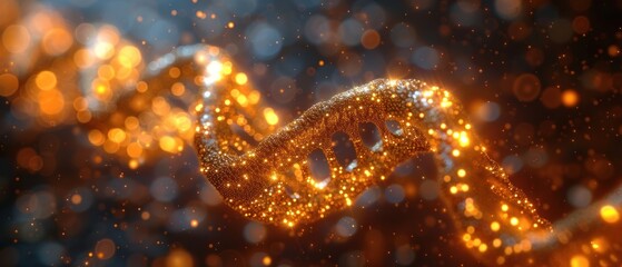  a close up of a gold colored object with blurry lights in the background and a blurry image of a double - strand of gold colored objects in the foreground.