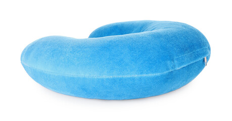 One blue travel pillow isolated on white