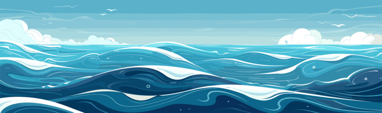 Beautiful vector illustration of blue sea waves for print and web.