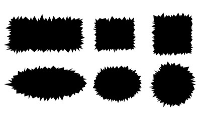 Sharp basic shapes vector set. Graphic design elements for decoration. Like torn paper. Black isolated silhouette distorted shapes. Misshapen element